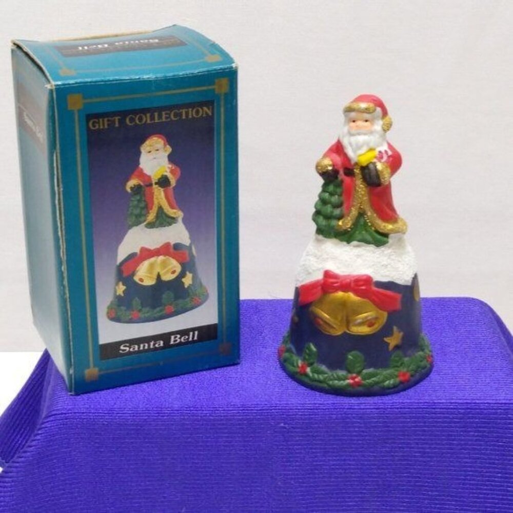 Santa Bell Ceramic Hand Painted Gift Collection Original Box Vintage EUC